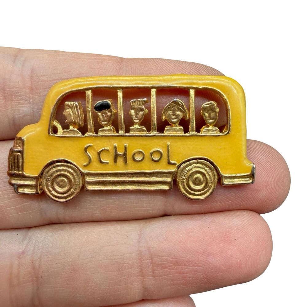Vintage Yellow School Bus Brooch Bus Pin